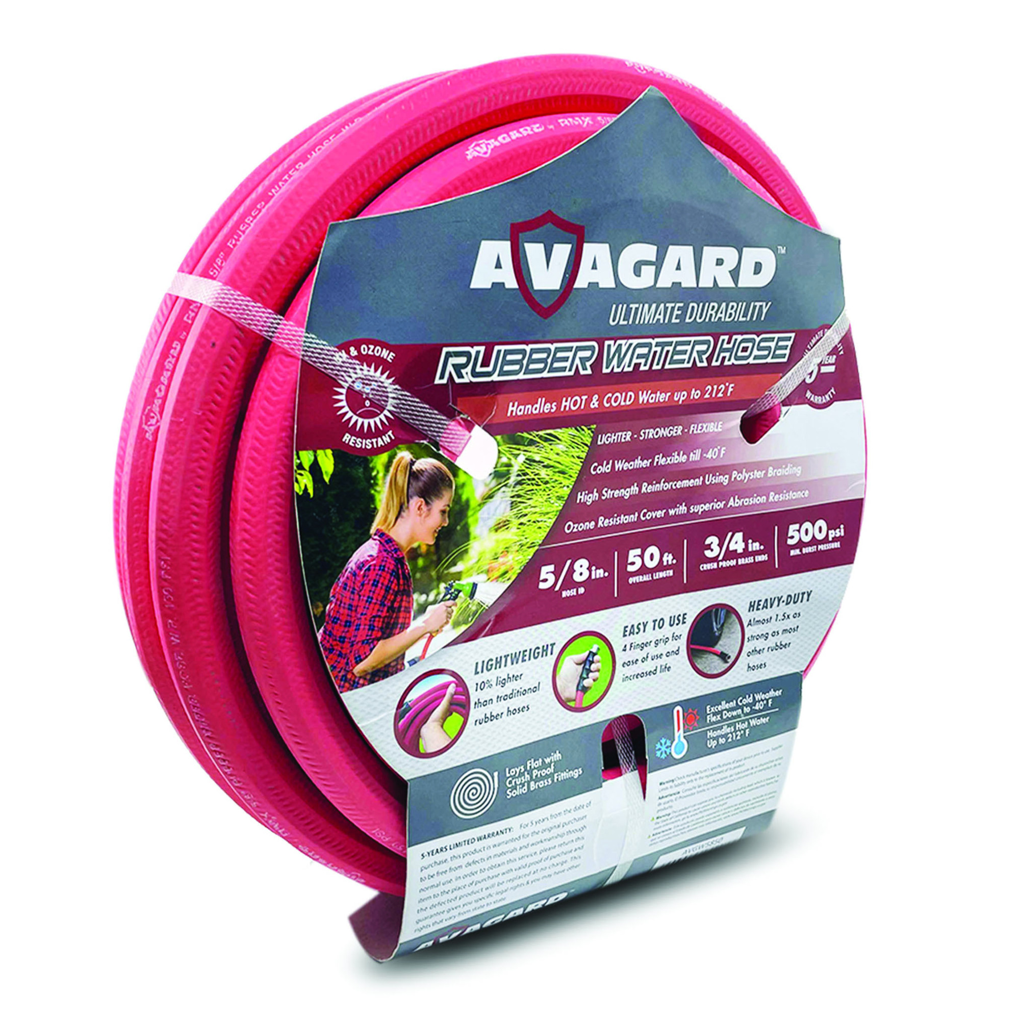 Avagard Rubber Water Hose, 5/8in. x 50ft., 500 PSI Max., Multi-Use, Model# AVGWORD5850